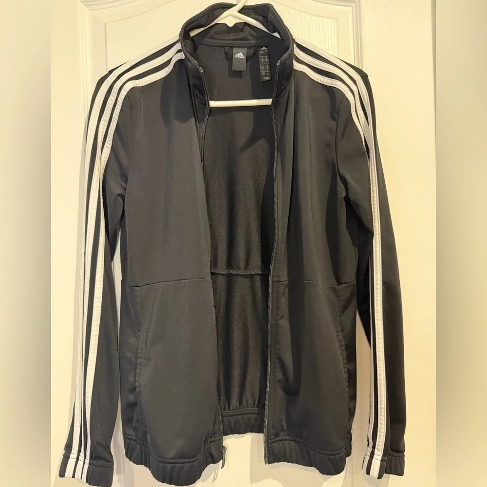 Adidas Men's Black Windbreaker with White Stripes